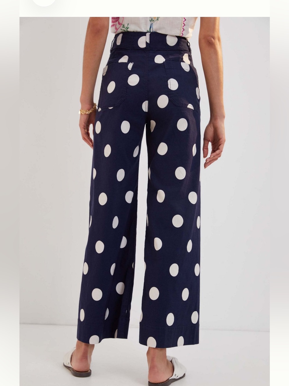 Maeve the Colette Navy and White Polka Dot Wide-Leg Pants - Picture 3 of 5